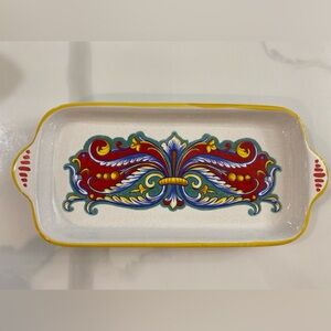 Ceramica Nova Deruta Made In Italy Handled Tray Plate Platter 11”x 5” Rectangle